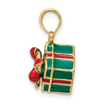 Afbeelding in Gallery-weergave laden, 14k Yellow Gold Enamel Gift Box with Red Bow 3D Pendant Charm