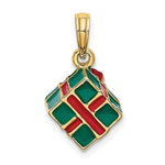 Afbeelding in Gallery-weergave laden, 14k Yellow Gold Enamel Gift Box with Red Bow 3D Pendant Charm