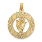 Afbeelding in Gallery-weergave laden, 14k Yellow Gold Bahamas Conch Shell Travel Circle Pendant Charm