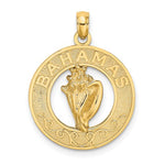 Afbeelding in Gallery-weergave laden, 14k Yellow Gold Bahamas Conch Shell Travel Circle Pendant Charm
