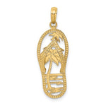 이미지를 갤러리 뷰어에 로드 , 14k Yellow Gold Flip Flop Slipper Sandal Palm Tree Beach Sun Pendant Charm