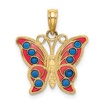 Charger l'image dans la galerie, 14k Yellow Gold with Enamel Red Blue Butterfly Pendant Charm