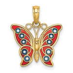 Charger l'image dans la galerie, 14k Yellow Gold with Enamel Red Blue Butterfly Pendant Charm