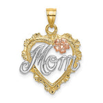 이미지를 갤러리 뷰어에 로드 , 14k Yellow Rose Gold Rhodium Mom Heart Flower Pendant Charm