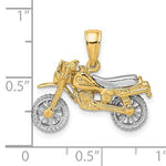 Load image into Gallery viewer, 14k Yellow White Gold Two Tone Dirt Bike Motorcycle 3D Moveable Pendant Charm