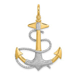 Lataa kuva Galleria-katseluun, 14k Yellow 14k White Gold Two Tone Anchor Rope 3D Textured Pendant Charm
