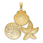 Load image into Gallery viewer, 14k Yellow Gold Rhodium Sand Dollar Starfish Scallop Shell Pendant Charm