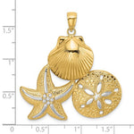 Load image into Gallery viewer, 14k Yellow Gold Rhodium Sand Dollar Starfish Scallop Shell Pendant Charm