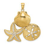 Load image into Gallery viewer, 14k Yellow Gold Rhodium Sand Dollar Starfish Scallop Shell Pendant Charm
