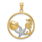 Carica l'immagine nel visualizzatore di Gallery, 14k Yellow Gold Rhodium Seahorse Starfish Clam Scallop Shell Beach Ocean Sea Pendant Charm