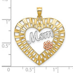 Загрузить изображение в средство просмотра галереи, 14k Yellow Rose Gold Rhodium Mom Heart Flower Pendant Charm