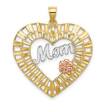Загрузить изображение в средство просмотра галереи, 14k Yellow Rose Gold Rhodium Mom Heart Flower Pendant Charm