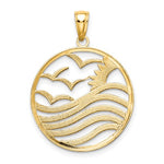 Lade das Bild in den Galerie-Viewer, 14k Yellow Gold Rhodium Sunset Water Seagulls Beach Ocean Sea Pendant Charm