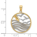 Lade das Bild in den Galerie-Viewer, 14k Yellow Gold Rhodium Sunset Water Seagulls Beach Ocean Sea Pendant Charm