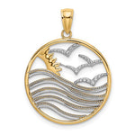 Lade das Bild in den Galerie-Viewer, 14k Yellow Gold Rhodium Sunset Water Seagulls Beach Ocean Sea Pendant Charm
