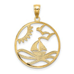 Lade das Bild in den Galerie-Viewer, 14k Yellow Gold Rhodium Sailboat Sun Water Seagulls Beach Ocean Sea Pendant Charm