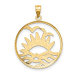 Load image into Gallery viewer, 14k Yellow Gold Rhodium Sunset Water Seagulls Beach Ocean Sea Pendant Charm