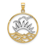 Load image into Gallery viewer, 14k Yellow Gold Rhodium Sunset Water Seagulls Beach Ocean Sea Pendant Charm