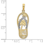 이미지를 갤러리 뷰어에 로드 , 14k Yellow Gold Rhodium Flip Flop Slipper Sandal Palm Tree Beach Sun Pendant Charm