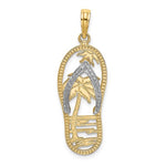 이미지를 갤러리 뷰어에 로드 , 14k Yellow Gold Rhodium Flip Flop Slipper Sandal Palm Tree Beach Sun Pendant Charm