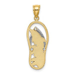 이미지를 갤러리 뷰어에 로드 , 14K Yellow Gold Rhodium Flip Flop Sandal Dolphin Pendant Charm