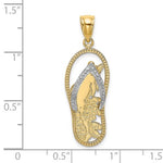이미지를 갤러리 뷰어에 로드 , 14K Yellow Gold Rhodium Flip Flop Sandal Dolphin Pendant Charm