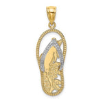 이미지를 갤러리 뷰어에 로드 , 14K Yellow Gold Rhodium Flip Flop Sandal Dolphin Pendant Charm