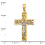 Ladda upp bild till gallerivisning, 14k Yellow White Gold Two Tone Cross Crucifix Filigree Pendant Charm