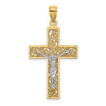 Ladda upp bild till gallerivisning, 14k Yellow White Gold Two Tone Cross Crucifix Filigree Pendant Charm