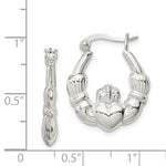 Load image into Gallery viewer, Sterling Silver Rhodium Plated Claddagh Hoop Earrings 18mm