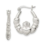 Load image into Gallery viewer, Sterling Silver Rhodium Plated Claddagh Hoop Earrings 18mm