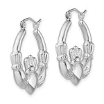 Load image into Gallery viewer, Sterling Silver Rhodium Plated Claddagh Hoop Earrings 24mm