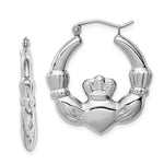Load image into Gallery viewer, Sterling Silver Rhodium Plated Claddagh Hoop Earrings 24mm