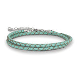 이미지를 갤러리 뷰어에 로드 , Teal Blue Green Leather Braided Choker Necklace Bracelet Wrap with Sterling Silver Clasp