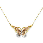 Cargar imagen en el visor de la galería, 14k Gold Tri Color Butterfly Necklace 17 inches