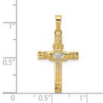 Carregar imagem no visualizador da galeria, 14k Yellow Gold and Rhodium Claddagh Celtic Cross Pendant Charm