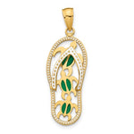 이미지를 갤러리 뷰어에 로드 , 14k Yellow Gold Enamel Flip Flop Slipper Sandal Turtles Pendant Charm