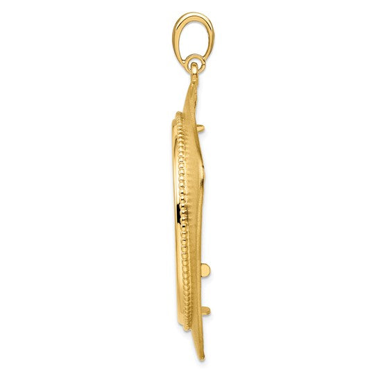 14k Yellow Gold Prong Coin Bezel Holder for 34.2mm Coins or $20 Dollar Liberty or US $20 Saint Gaudens Diamond Shaped Beaded Pendant Charm