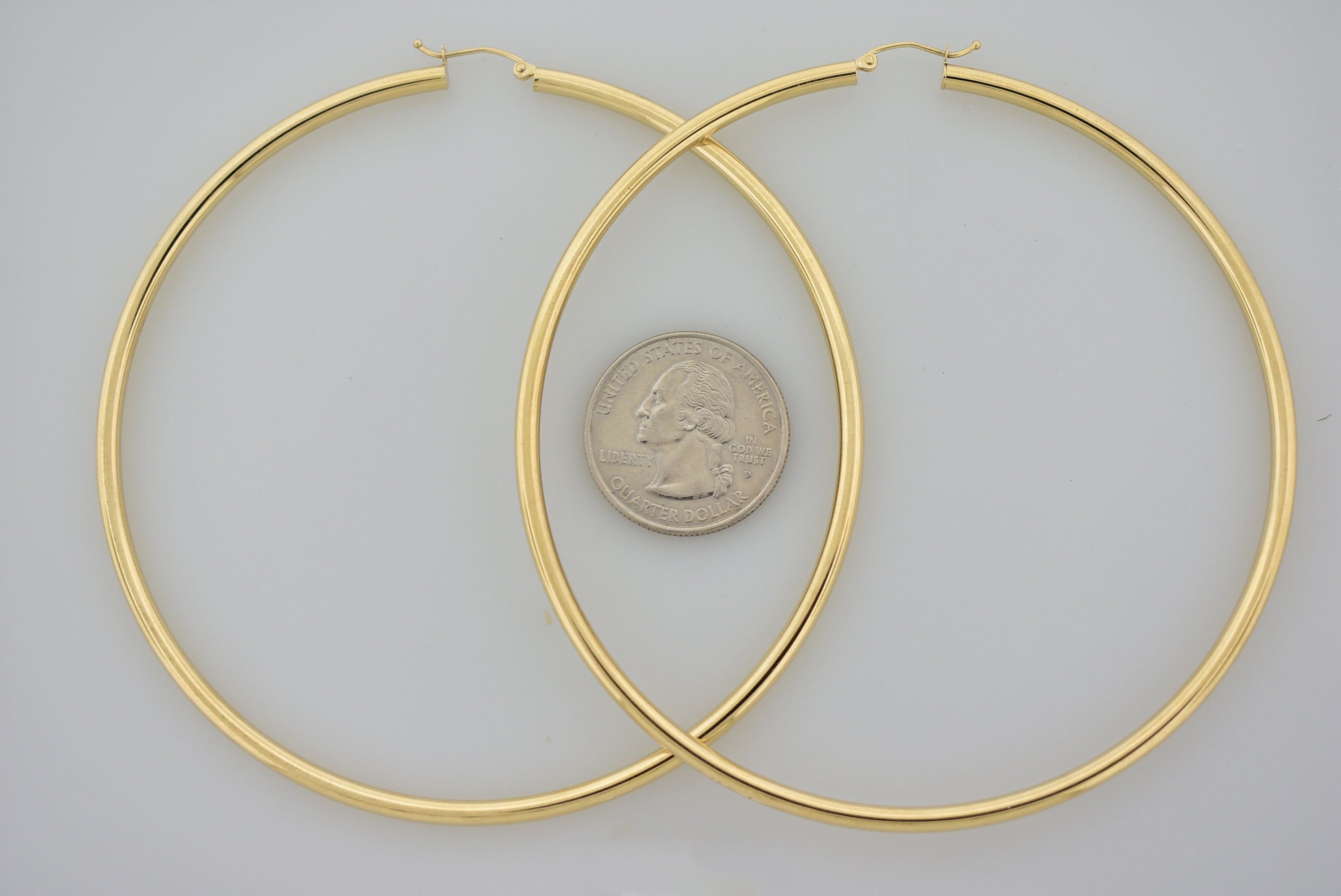 14K Yellow Gold 90mm x 3mm Extra Large Giant Gigantic Big Round Classic Hoop Earrings