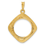 Загрузить изображение в средство просмотра галереи, 14k Yellow Gold Prong Coin Bezel Holder for 17.8mm Coins or US $2.50 Dollar Liberty US $2.50 Dollar Indian Barber Dime Mercury Dime Diamond Shaped Beaded Pendant Charm
