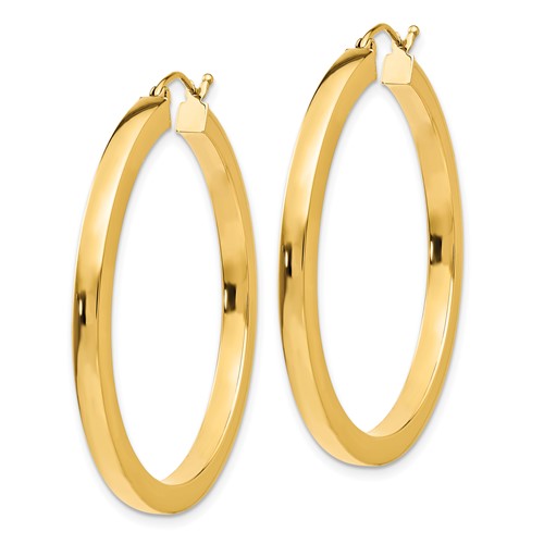 10K Yellow Gold 40mm x 3mm Square Tube Round Hoop Earrings