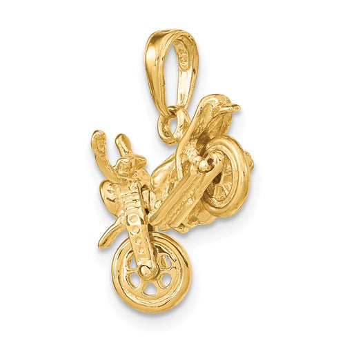 14k Yellow Gold Motorcycle  Moveable 3D Pendant Charm
