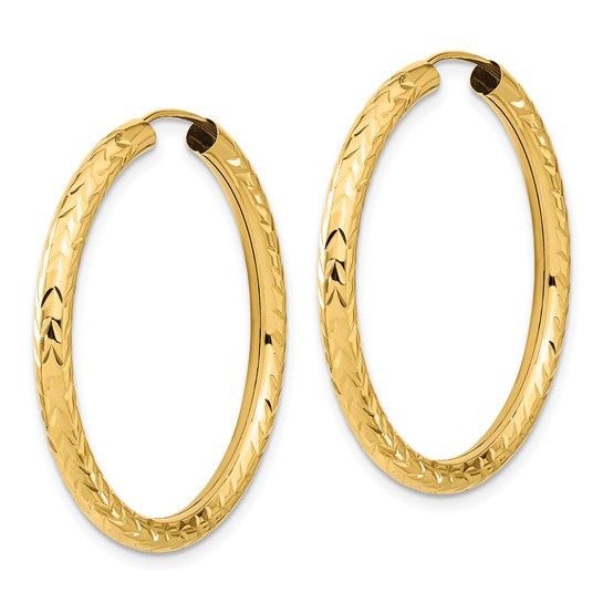 10K Yellow Gold Diamond Cut 33mm x 3mm Endless Hoop Earrings