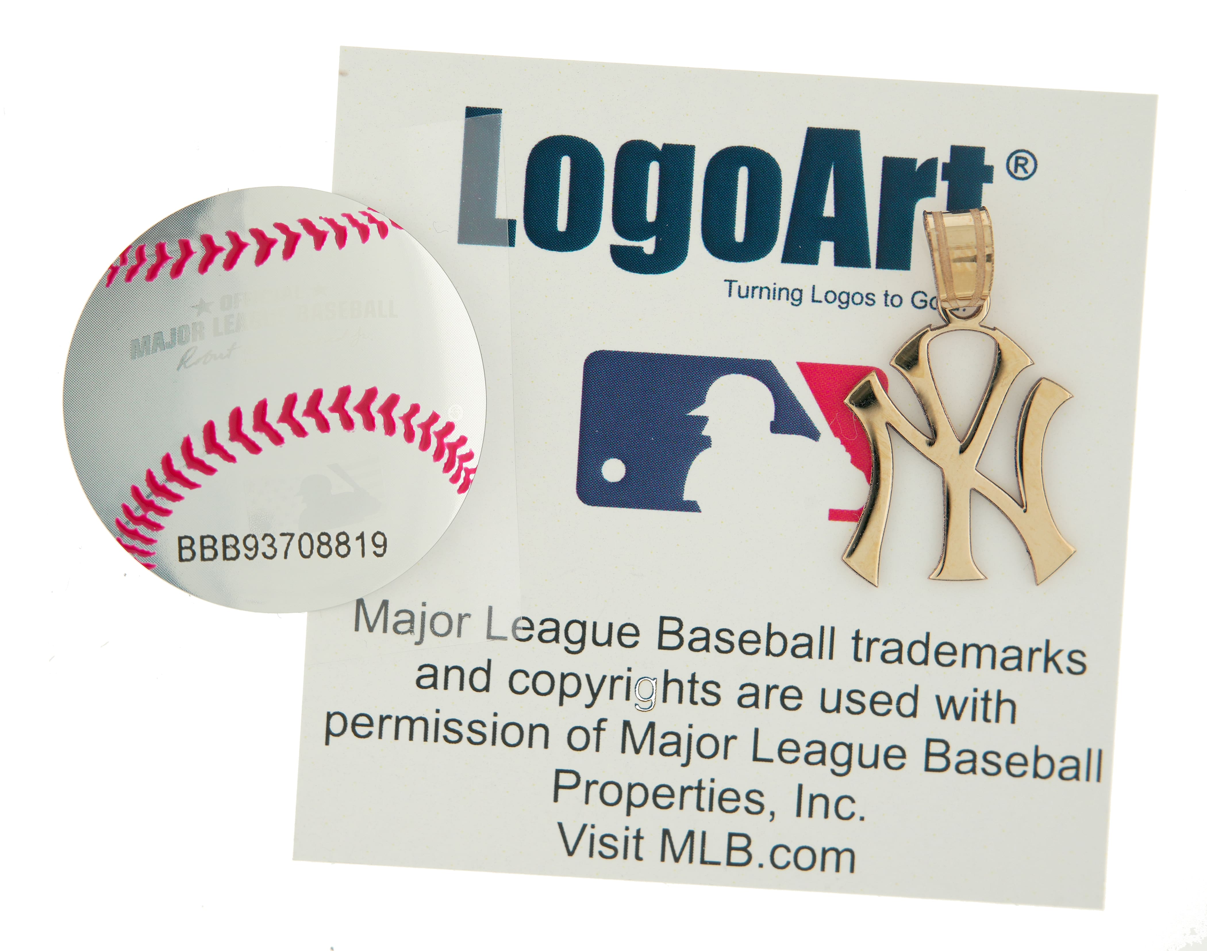 14k 10k Yellow White Gold or Sterling Silver New York Yankees LogoArt Licensed Major League Baseball MLB Pendant Charm