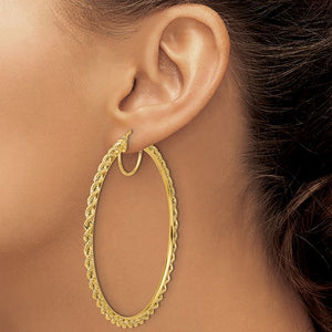 10K Yellow Gold 70mm x 2.95mm Rope Round Hoop Earrings