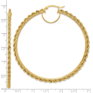 10K Yellow Gold 70mm x 2.95mm Rope Round Hoop Earrings