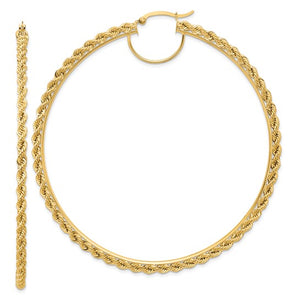 10K Yellow Gold 80mm x 2.95mm Rope Round Hoop Earrings