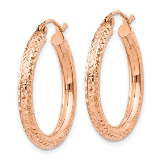 10k Rose Gold 25mm x 3mm Diamond Cut Round Hoop Earrings