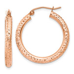 Załaduj obraz do przeglądarki galerii, 10k Rose Gold 25mm x 3mm Diamond Cut Round Hoop Earrings
