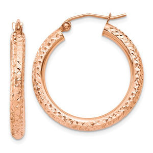 10k Rose Gold 25mm x 3mm Diamond Cut Round Hoop Earrings